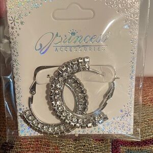 Princess Accessories Silver Rhinestone Hoop Earrings